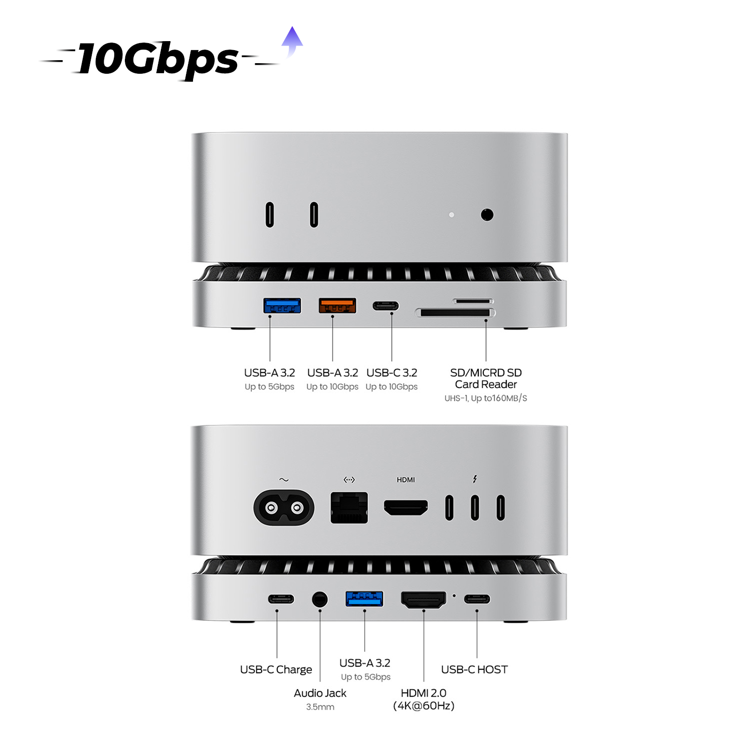 RayCue New M4/2024 Mac Mini Hub & Stand with NVMe/ M.2 SATA SSD Enclosure for All New Mac Mini M4/M4Pro