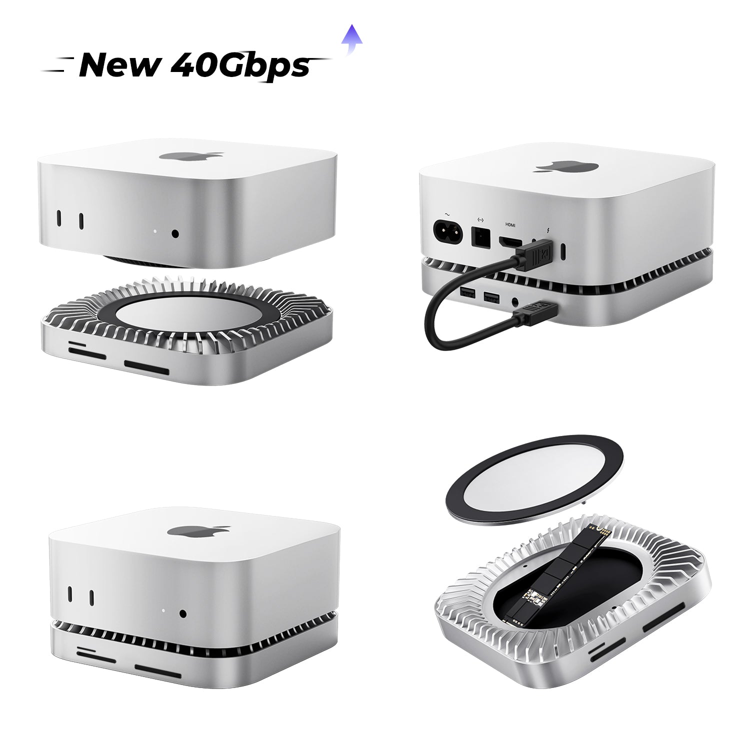 RayCue New M4/2024 Mac Mini Hub & Stand with NVMe/ M.2 SATA SSD Enclosure for All New Mac Mini M4/M4Pro