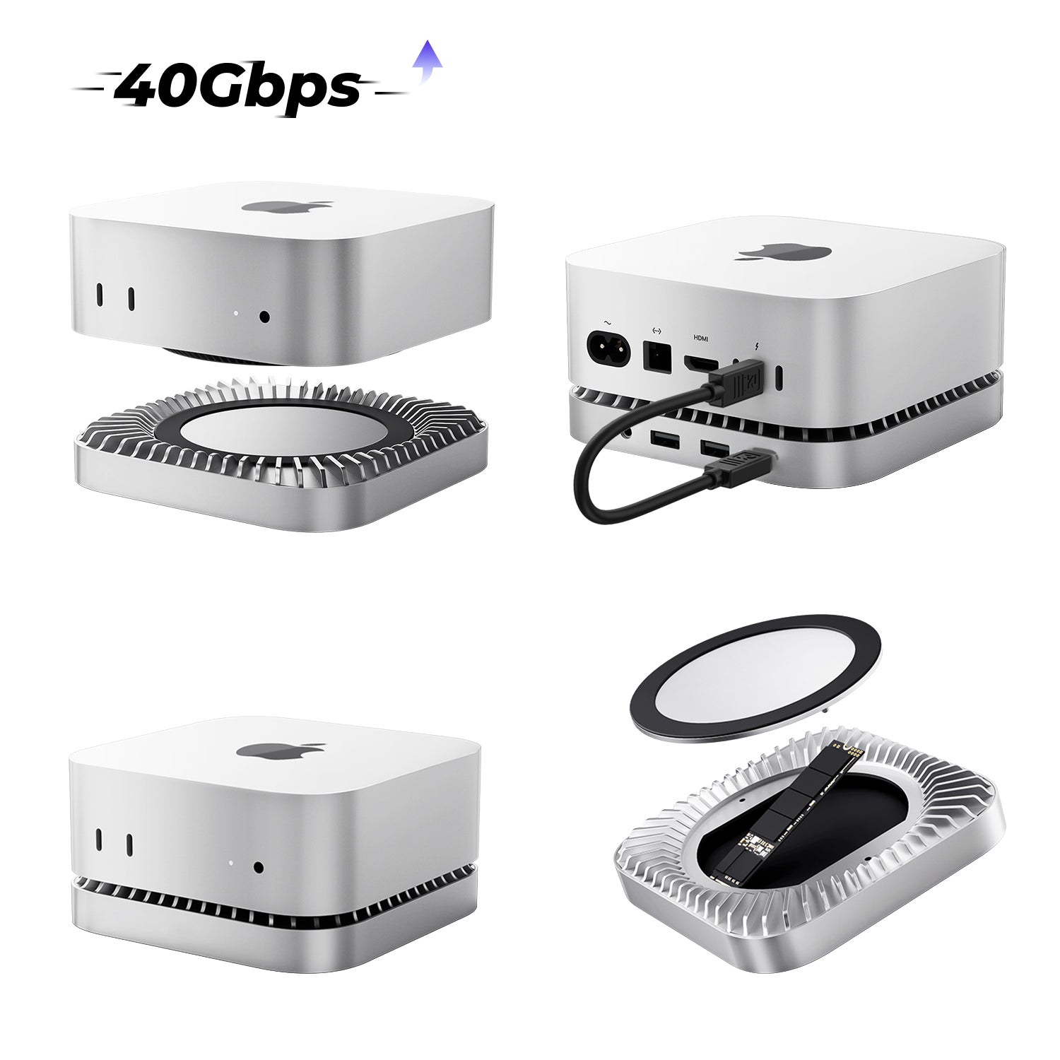 RayCue New M4/2024 Mac Mini Hub & Stand with NVMe/ M.2 SATA SSD Enclosure Compatible with Thunderbolt 4/5