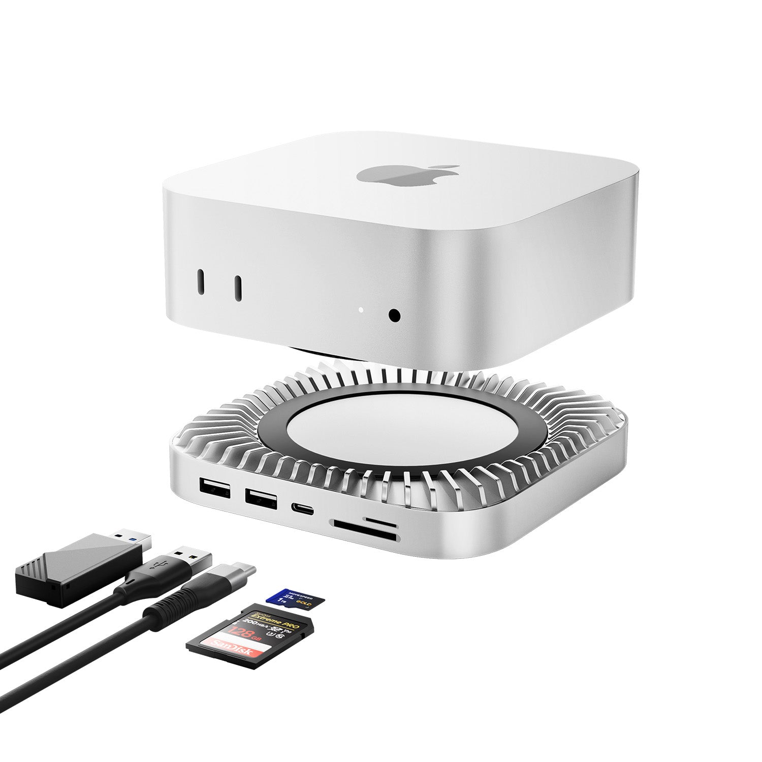 RayCue New M4/2024 Mac Mini Hub & Stand with NVMe/ M.2 SATA SSD Enclosure for All New Mac Mini M4/M4Pro