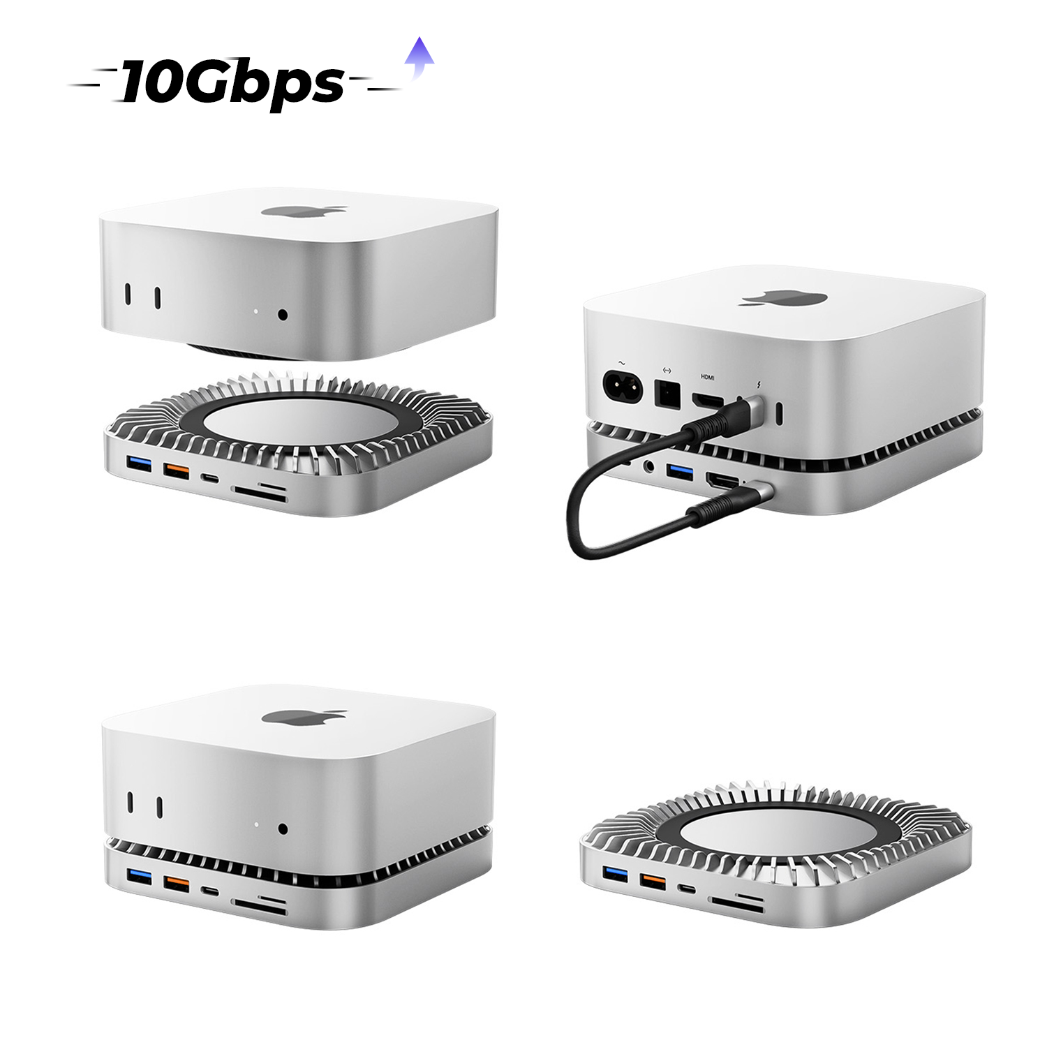 RayCue New M4/2024 Mac Mini Hub & Stand with NVMe/ M.2 SATA SSD Enclosure Compatible with Thunderbolt 4/5