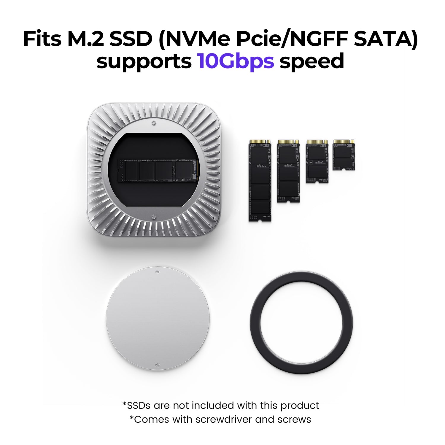 RayCue New M4/2024 Mac Mini Hub & Stand with NVMe/ M.2 SATA SSD Enclosure Compatible with Thunderbolt 4/5