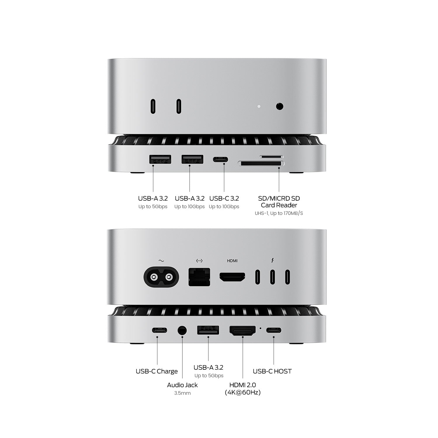 RayCue New M4/2024 Mac Mini Hub & Stand with NVMe/ M.2 SATA SSD Enclosure for All New Mac Mini M4/M4Pro