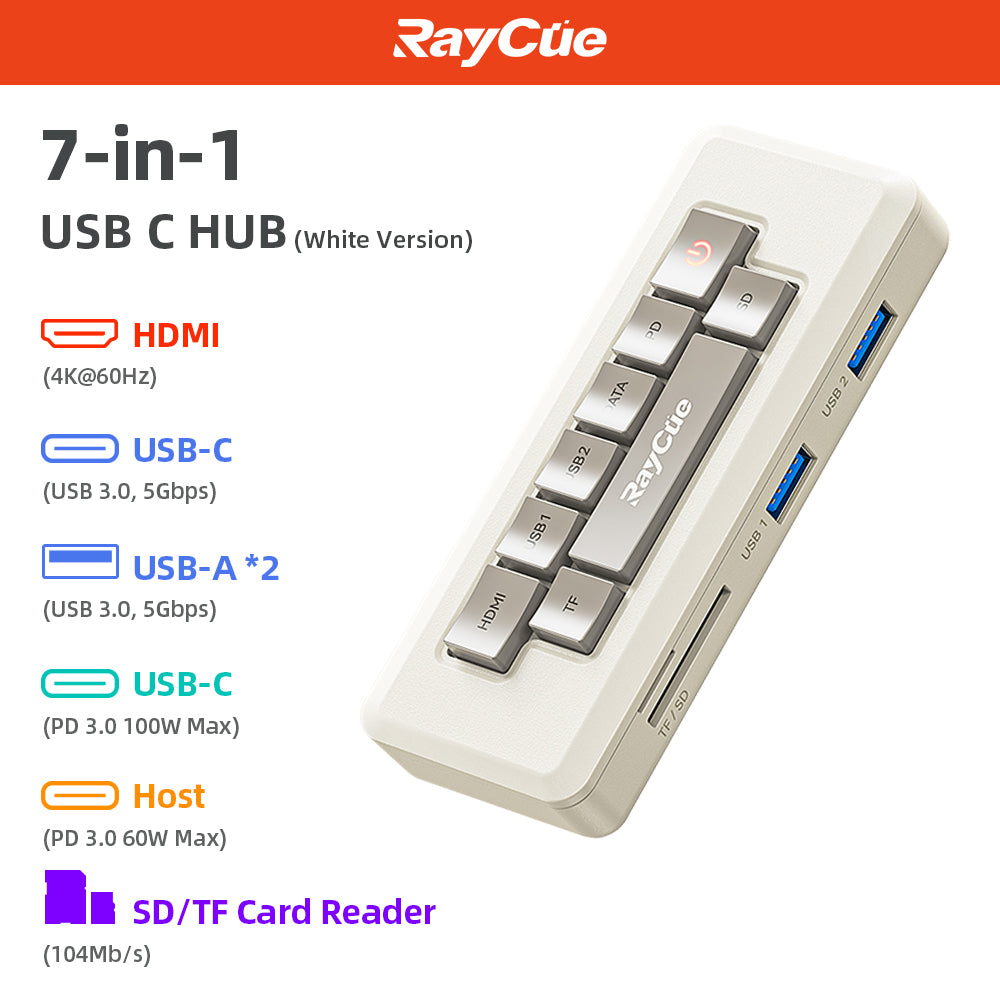 RayCue 128K Pocket- Portable Hub（7-in-1 HDMI 4K60HZ）