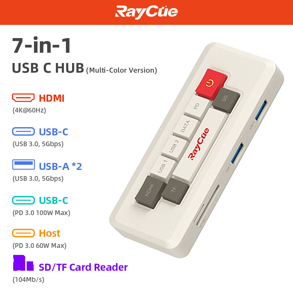 RayCue 128K Pocket- Portable Hub（7-in-1 HDMI 4K60HZ）