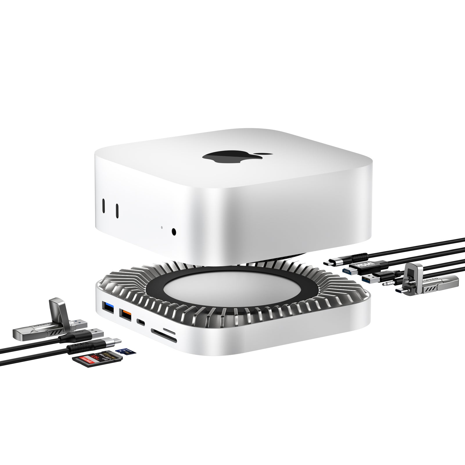 RayCue New M4/2024 Mac Mini Hub & Stand with NVMe/ M.2 SATA SSD Enclosure Compatible with Thunderbolt 4/5