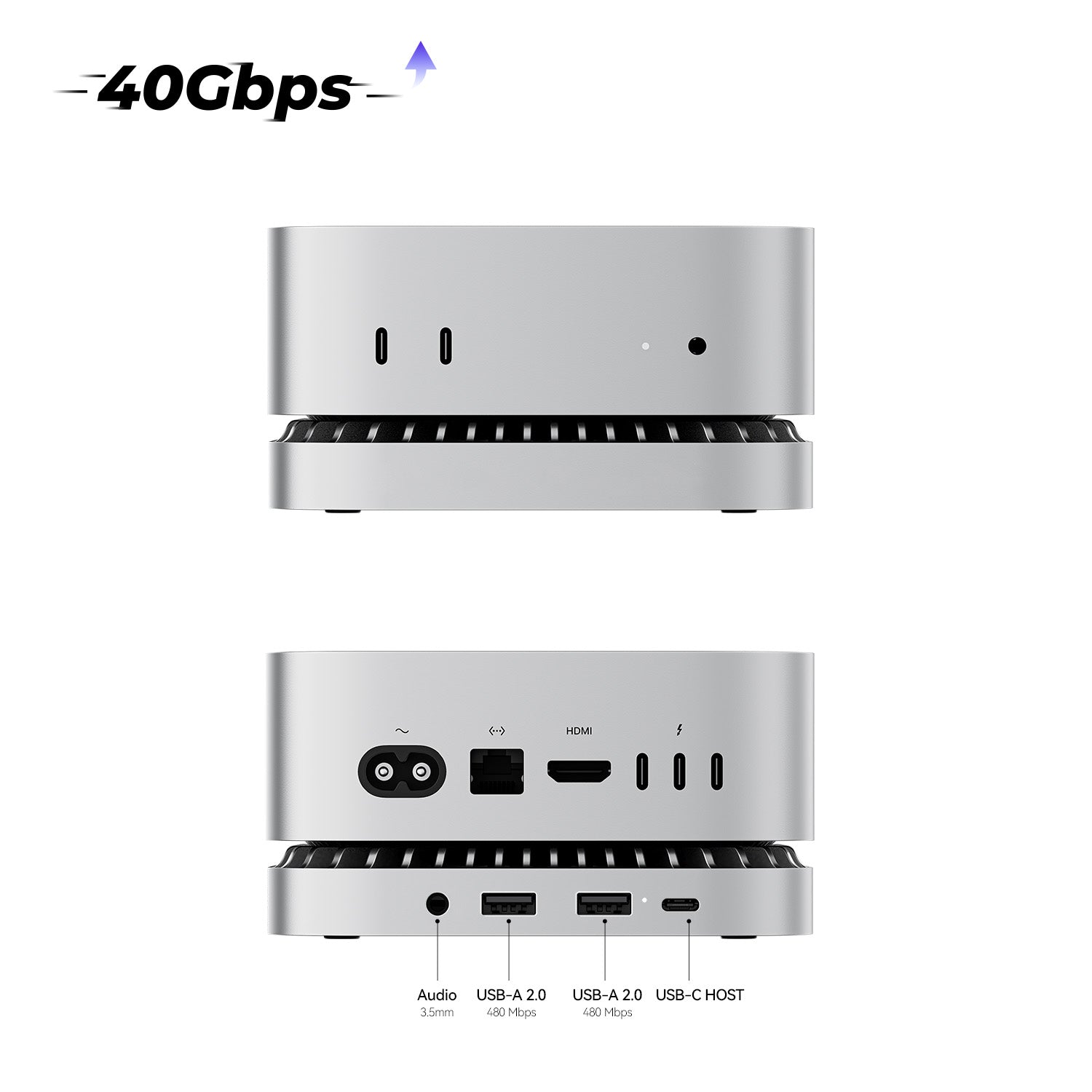 RayCue New M4/2024 Mac Mini Hub & Stand with NVMe/ M.2 SATA SSD Enclosure Compatible with Thunderbolt 4/5