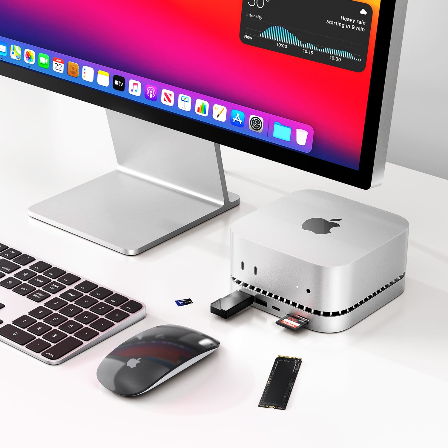 RayCue Type-C Stand & Hub with NVMe/ M.2 SATA SSD Enclosure for 2024 Mac Mini