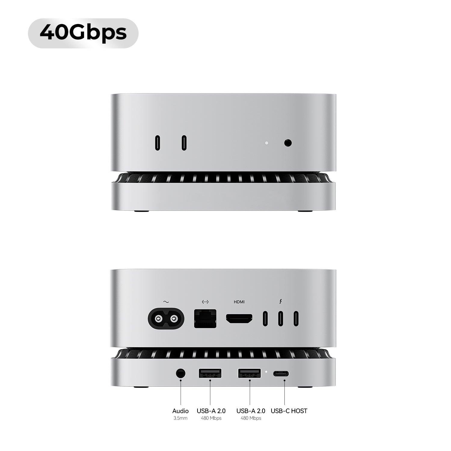 RayCue New M4/2024 Mac Mini Hub & Stand with NVMe/ M.2 SATA SSD Enclosure for All New Mac Mini M4/M4Pro