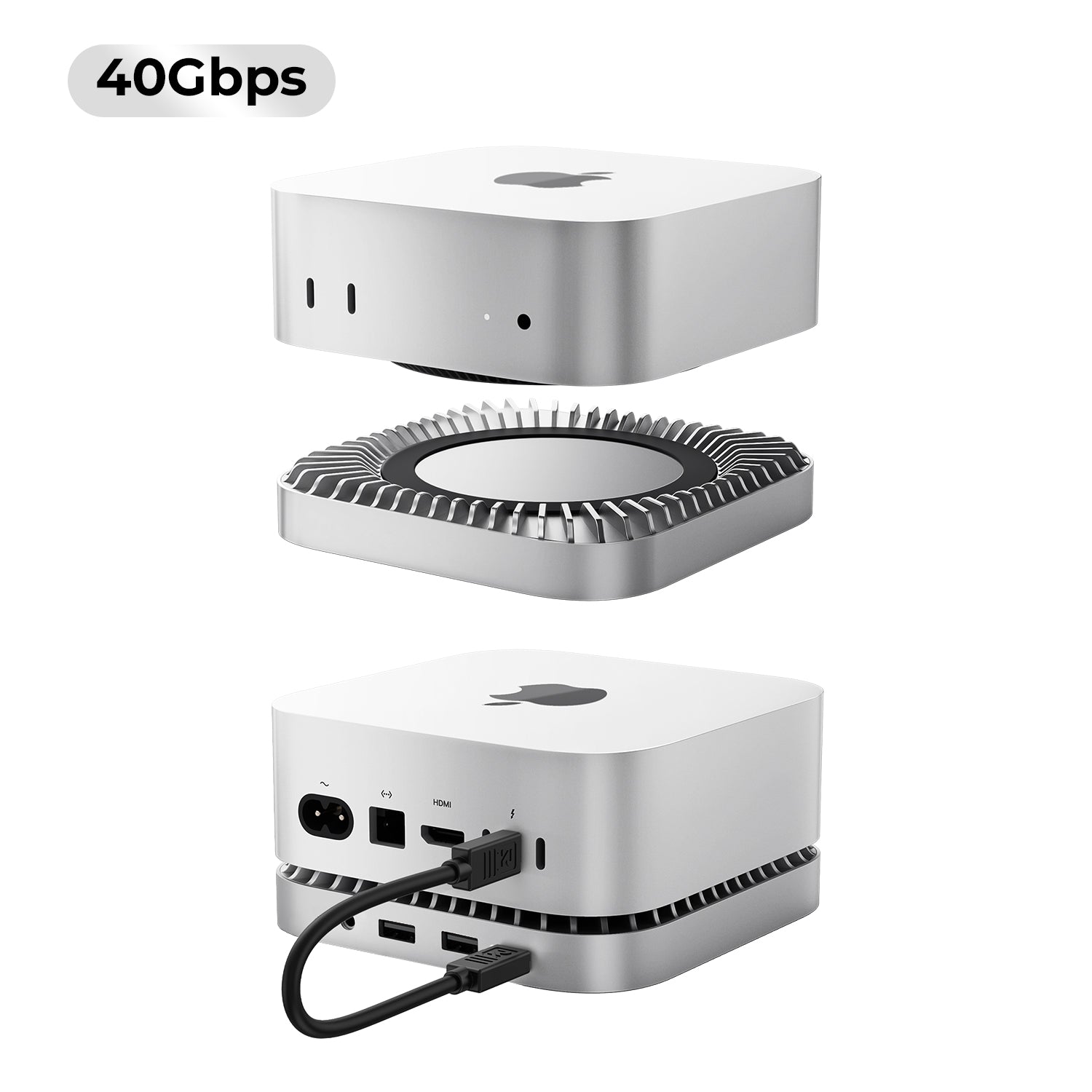 RayCue New M4/2024 Mac Mini Hub & Stand with NVMe/ M.2 SATA SSD Enclosure for All New Mac Mini M4/M4Pro