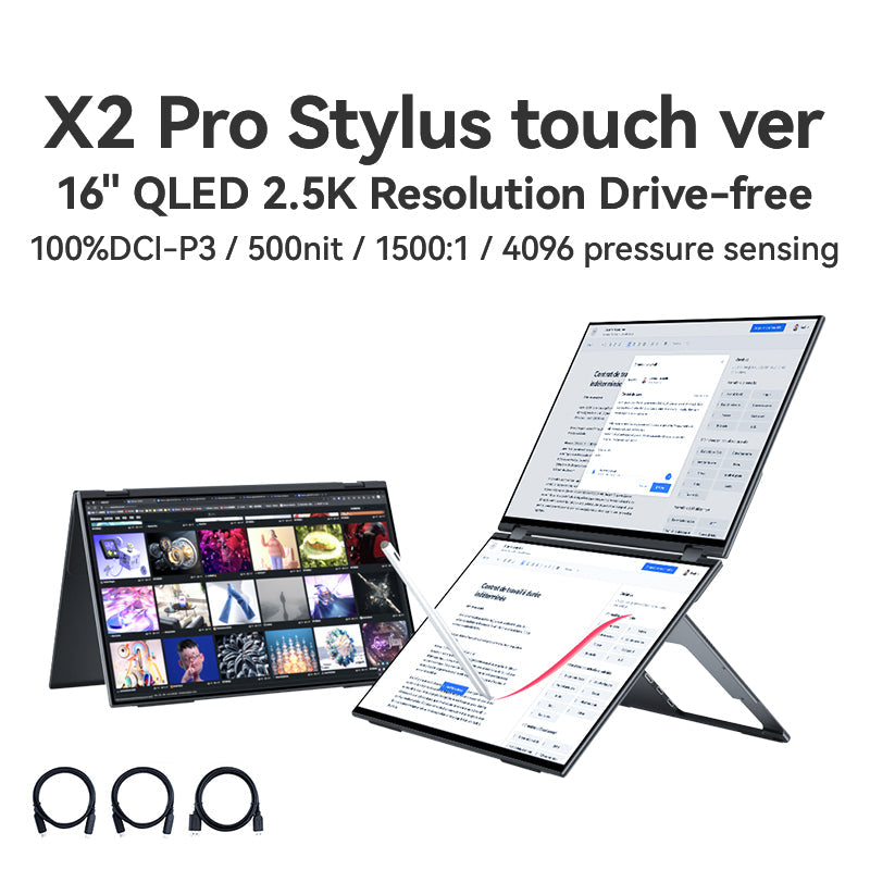 X2 Pro Foldable 16-Inch 2.5K Dual-View Touchscreen Monitor with Stylus Support