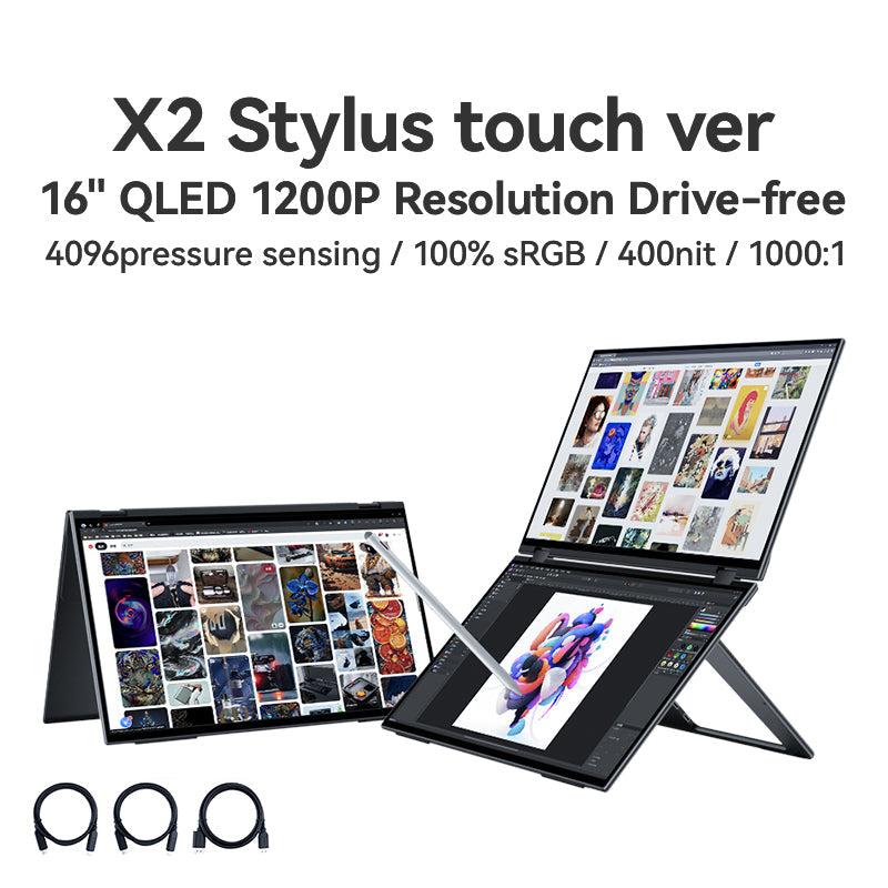 X2 Foldable 16'' QLED Dual View Touchscreen Monitor with Stylus Support