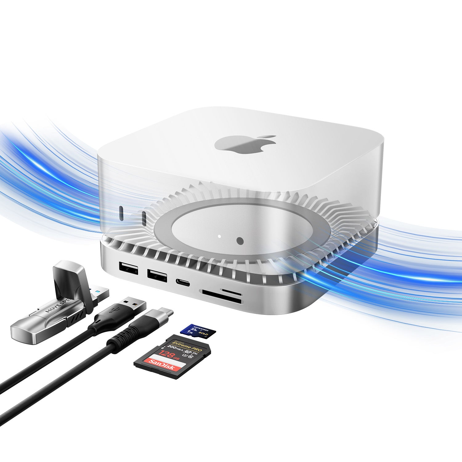 RayCue New M4/2024 Mac Mini Hub & Stand with NVMe/ M.2 SATA SSD Enclosure for All New Mac Mini M4/M4Pro