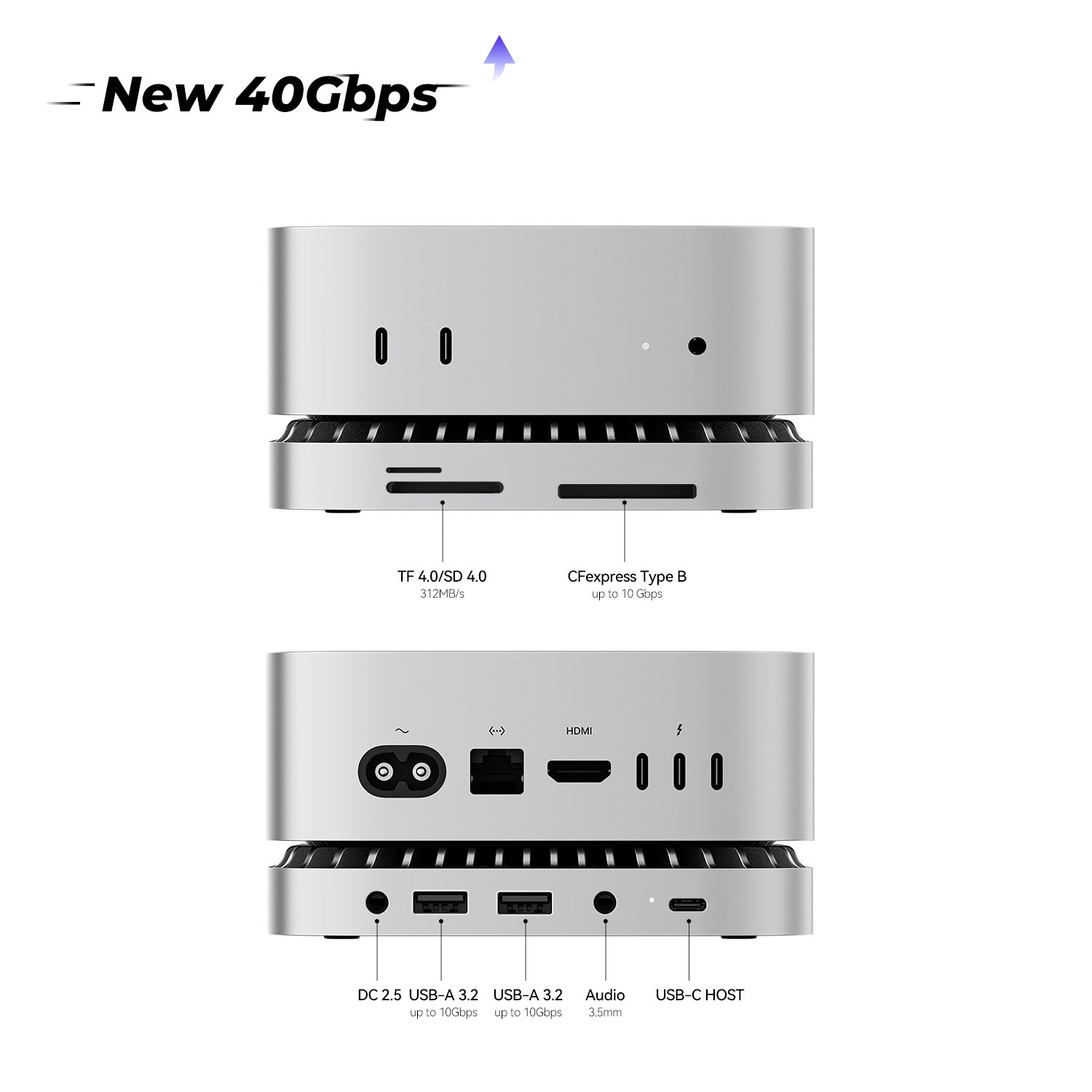 RayCue New M4/2024 Mac Mini Hub & Stand with NVMe/ M.2 SATA SSD Enclosure Compatible with Thunderbolt 4/5